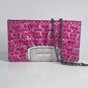 Coach Y2K Signature Optic Shimmer Pink Satin Eve Monogram Clutch Bag Vintage